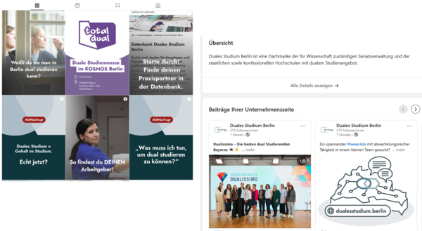 Bild von den Social Media-Kanälen der Dachmarke Duales Studium Berlin
