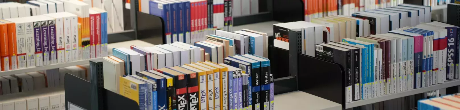 Bookshelves in a university library